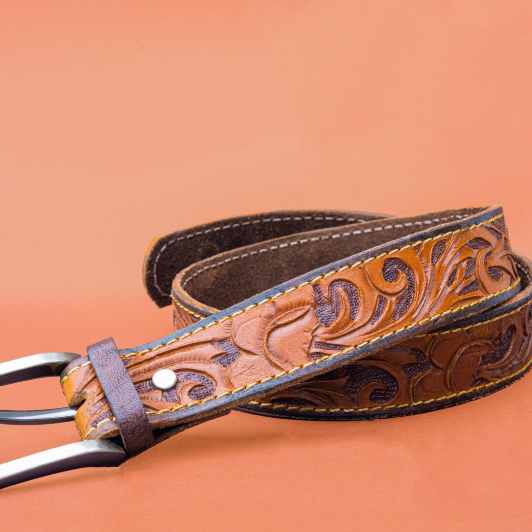 Custom Leather Belt Featuring A Beautiful Leaf Pattern