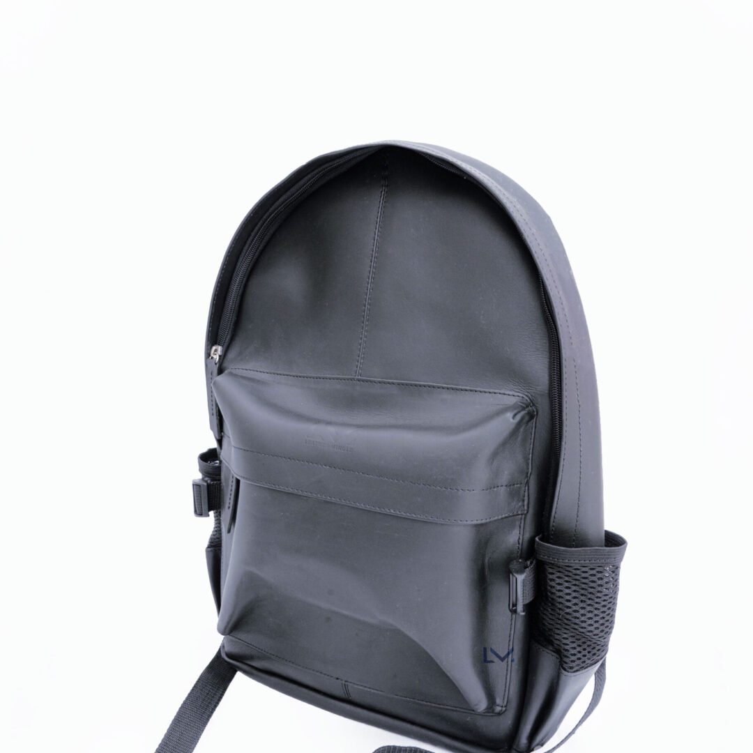 Sleek Black Leather Laptop Backpack Designed For Professionals With Multiple Compartments