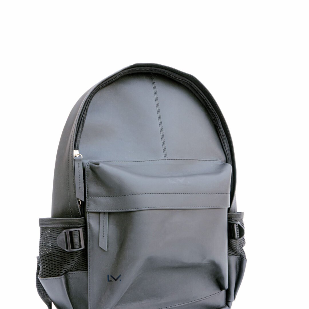 Sleek Black Leather Laptop Backpack Designed For Professionals With Multiple Compartments