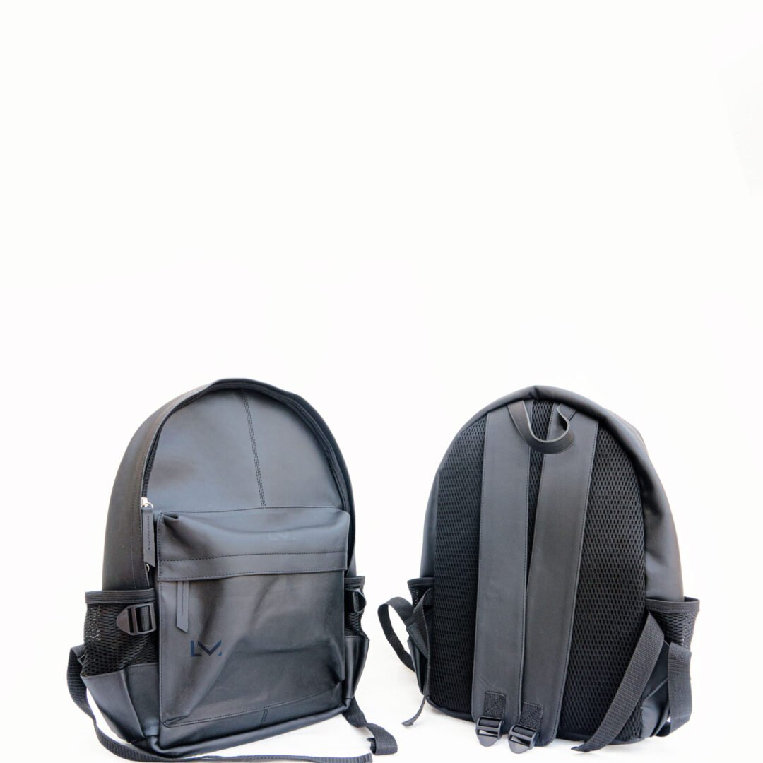 Sleek Black Leather Laptop Backpack Designed For Professionals With Multiple Compartments