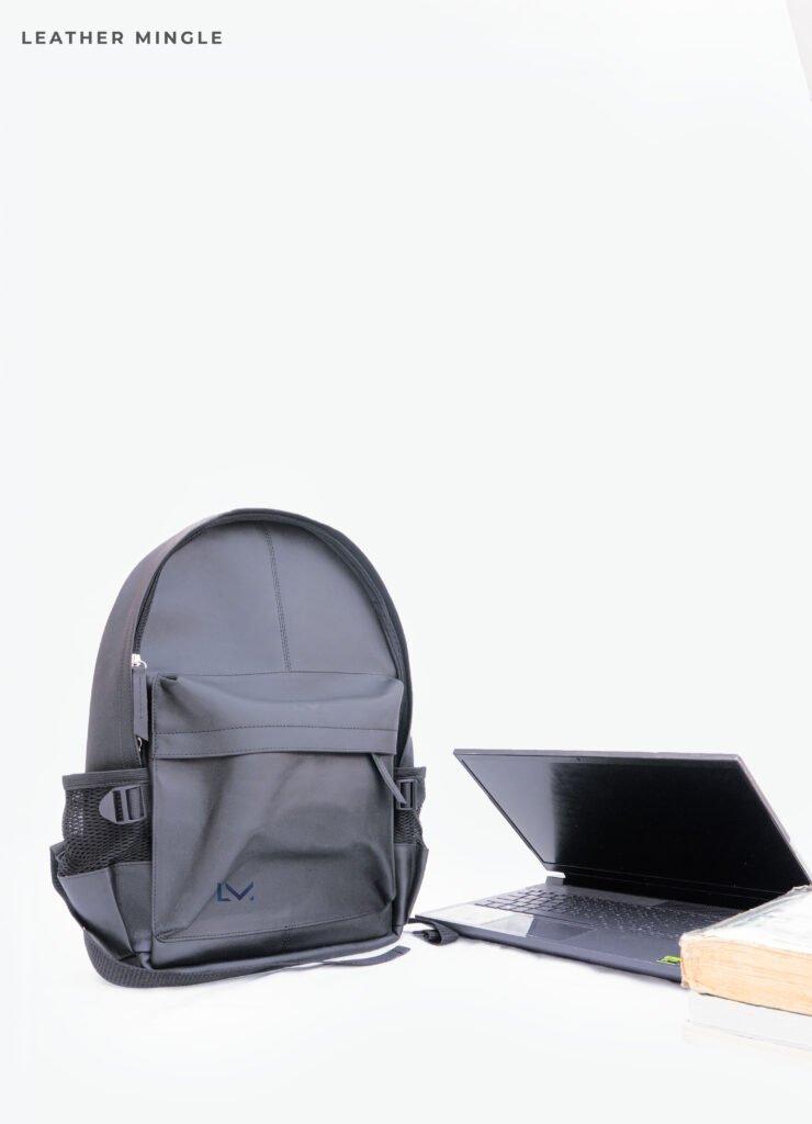 Sleek Black Leather Laptop Backpack Designed For Professionals With Multiple Compartments