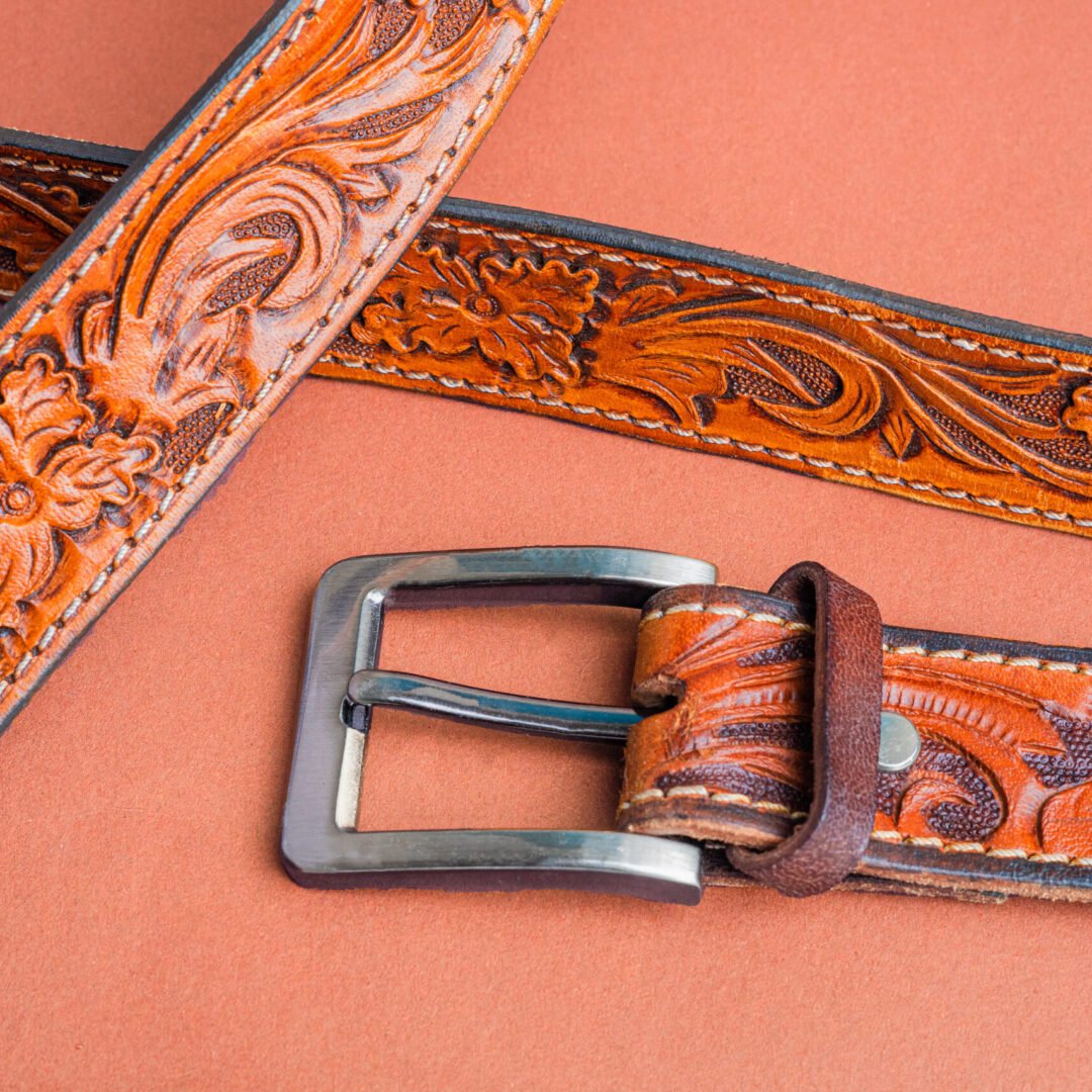 Custom Leather Belts / Leaf Pattern Custom Leather Belt