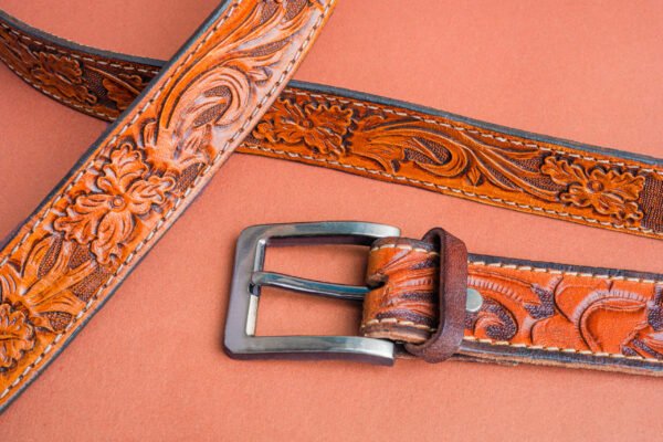 Custom Leather Belts / Leaf Pattern Custom Leather Belt