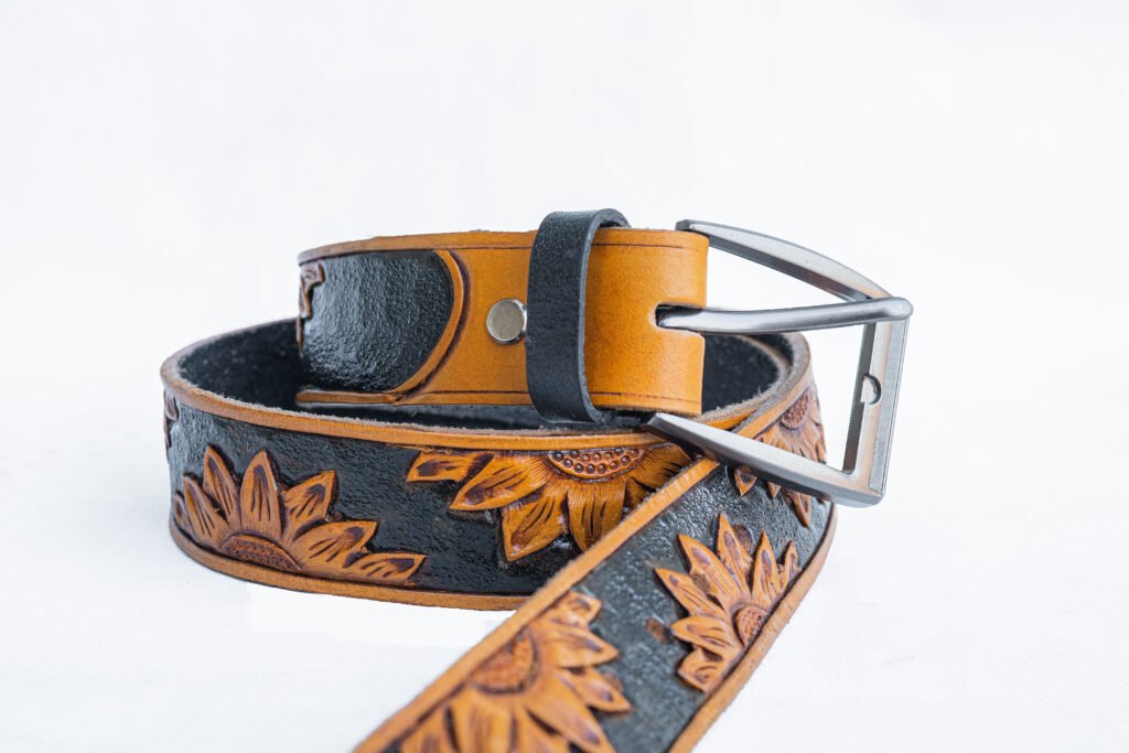 Custom Western Leather Belt Featuring Sunflower Designs