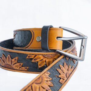 Custom Western Leather Belt Featuring Sunflower Designs