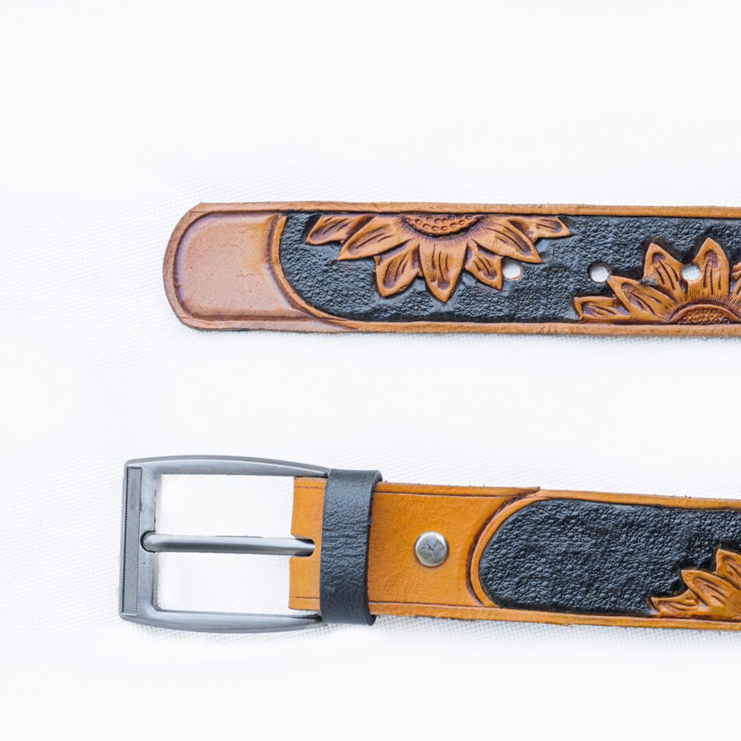 Custom Western Leather Belts / Sunflower Design Custom Western Leather Belts