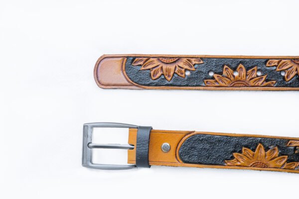 Custom Western Leather Belts / Sunflower Design Custom Western Leather Belts