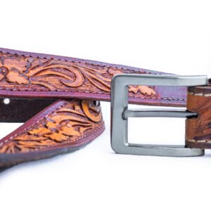 Western Tooled Leather Belts / Classic Floral Western Tooled Leather Belt