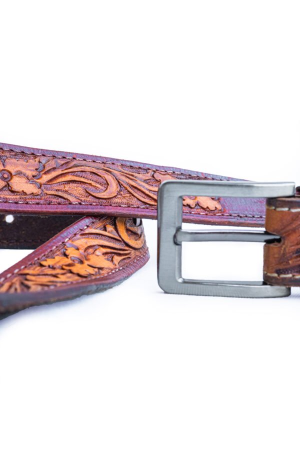 Western Tooled Leather Belts / Classic Floral Western Tooled Leather Belt