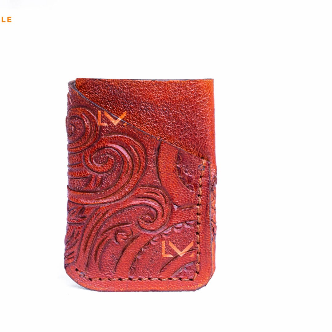 Western Carved Leather Money Clips With Intricate Design For Secure Currency Storage