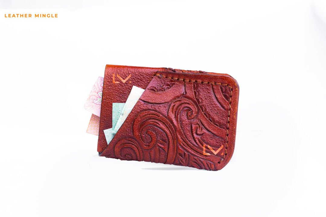 Western Carved Leather Money Clips With Intricate Design For Secure Currency Storage