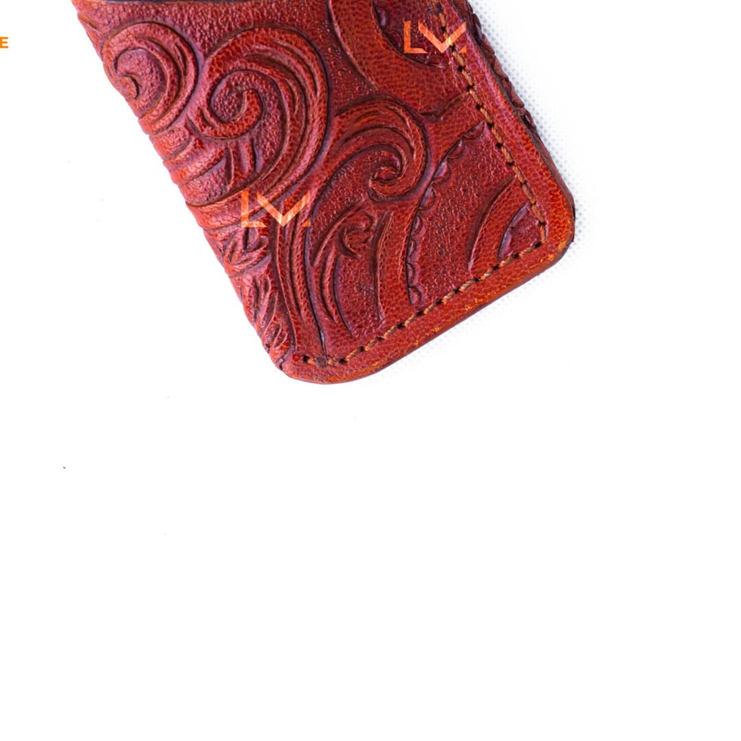 Western Carved Leather Money Clip With Detailed Design