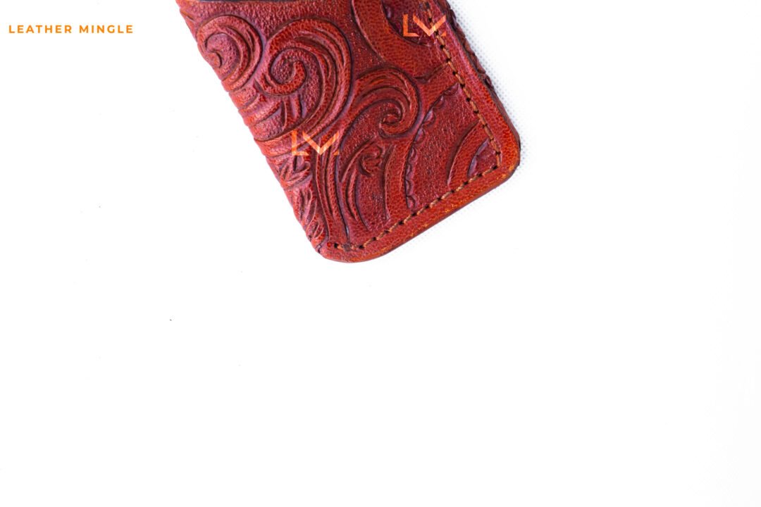 Western Carved Leather Money Clip With Detailed Design