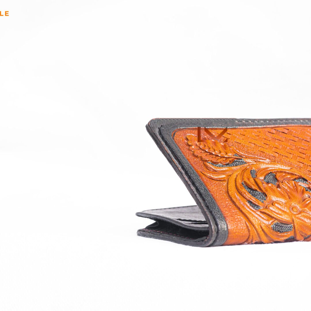 Men's Western Long Leather Wallet With Intricate Detailing and Classic Design