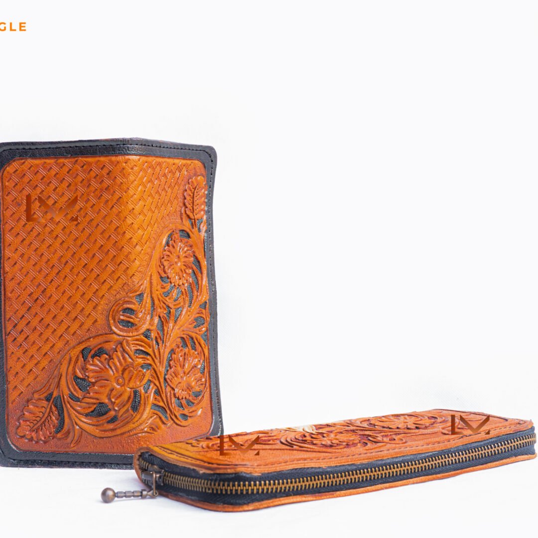 Men's Western Long Leather Wallet With Intricate Detailing and Classic Design