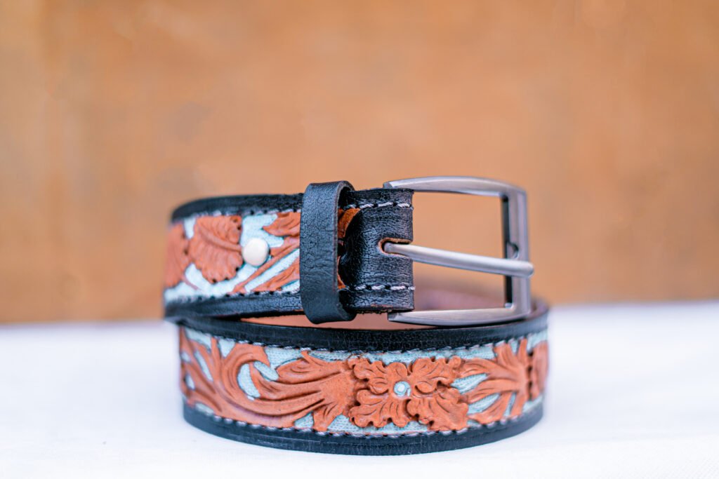 Hand Tooled Leather Belt With Intricate Design