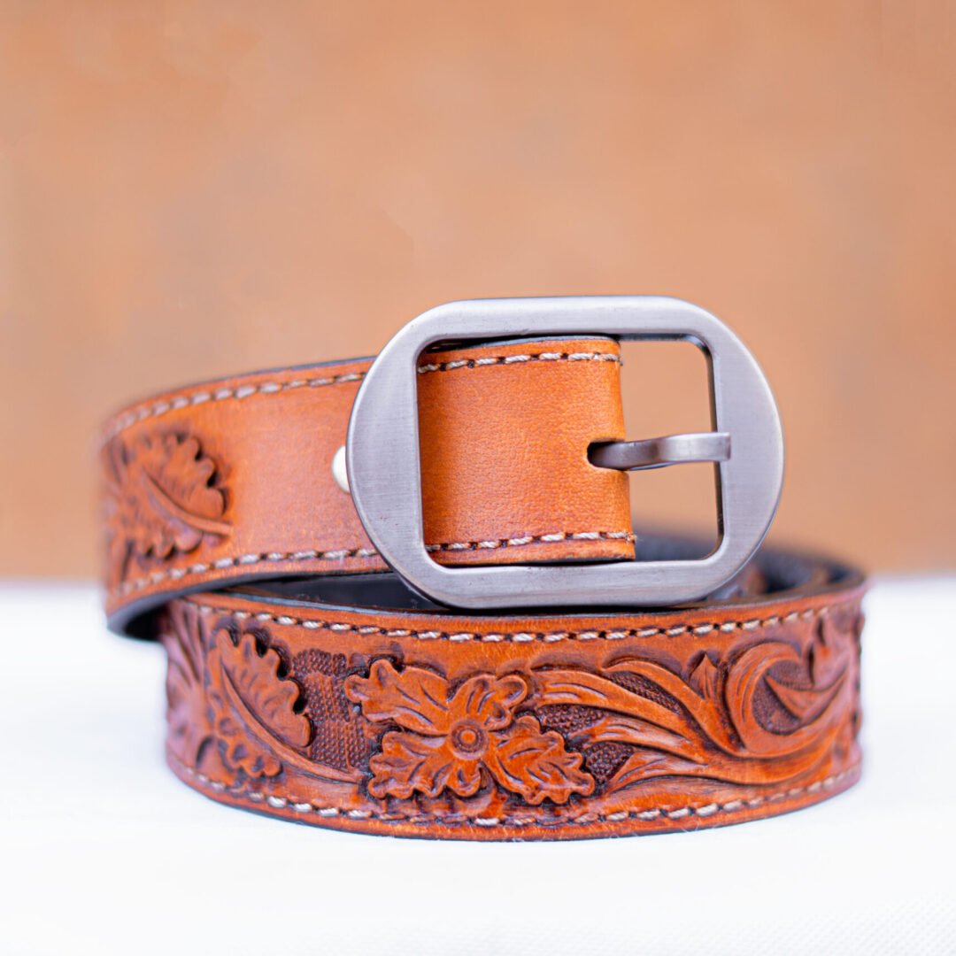 Handmade Leather Belts / Floral Pattern Handmade Leather