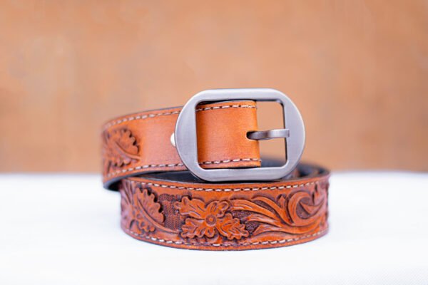 Handmade Leather Belts / Floral Pattern Handmade Leather