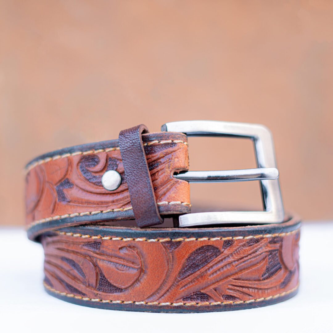 Custom Leather Belts / Leaf Pattern Custom Leather Belt