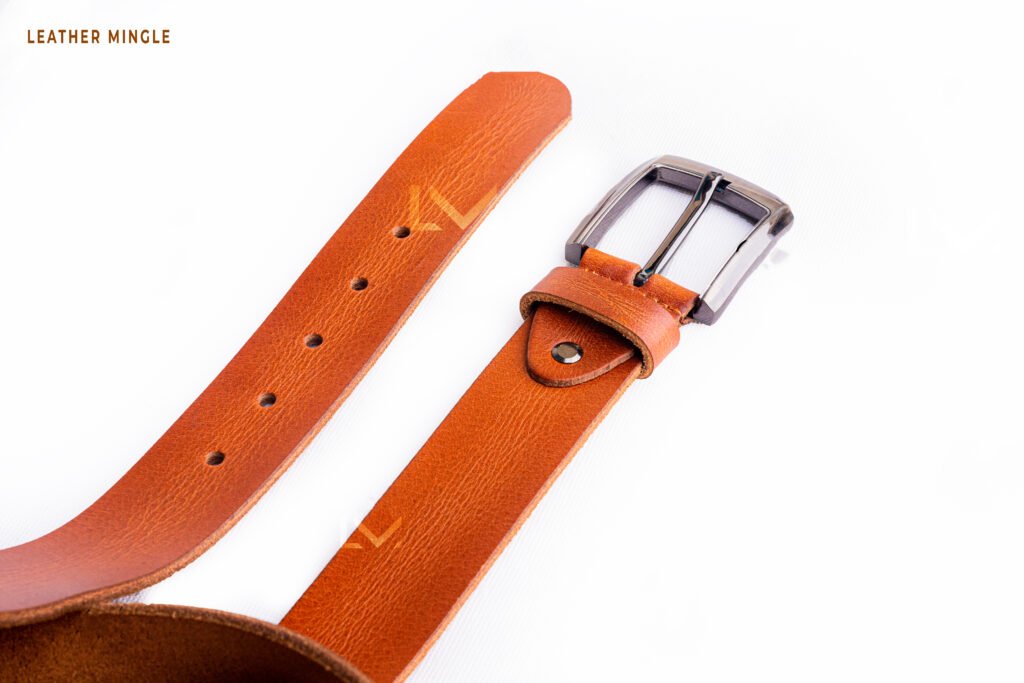 Tan Leather Belt With Metal Buckle For Men And Women