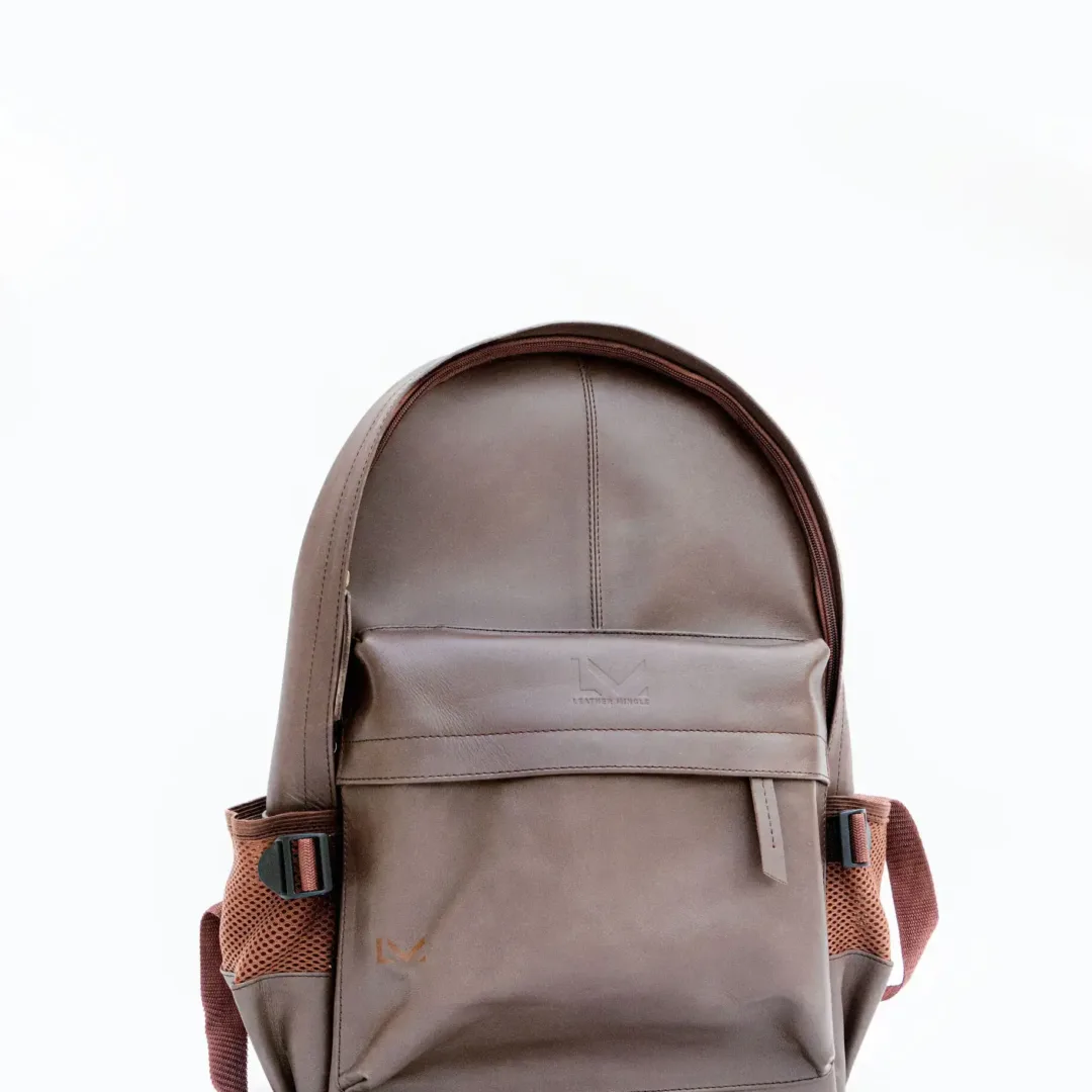 Modern Grey-Brown Leather Laptop Backpack