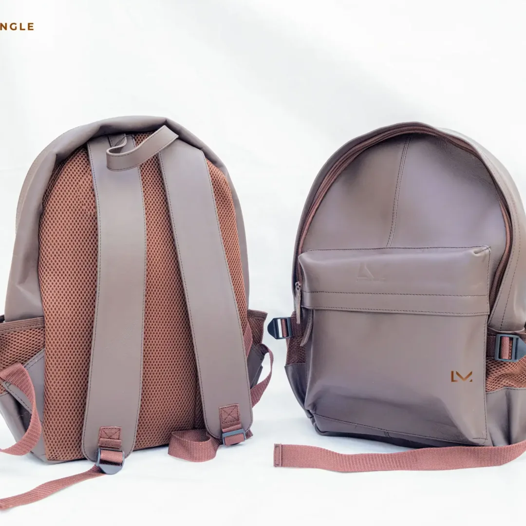 Modern Grey-Brown Leather Laptop Backpack