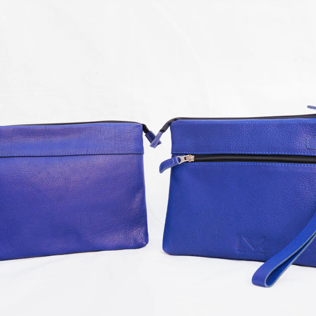 Soft Blue Leather Pouch Bag With A Minimalist Design, Perfect For Everyday Use