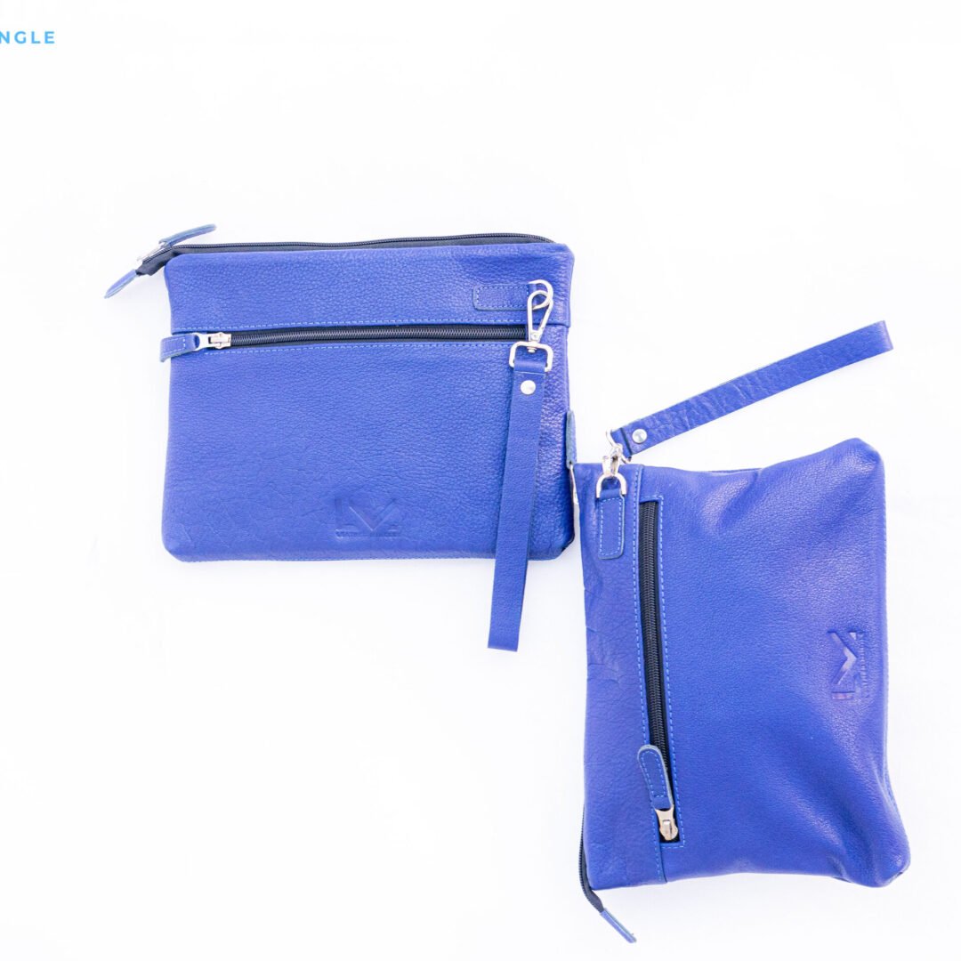 Soft Blue Leather Pouch Bag With A Minimalist Design, Perfect For Everyday Use