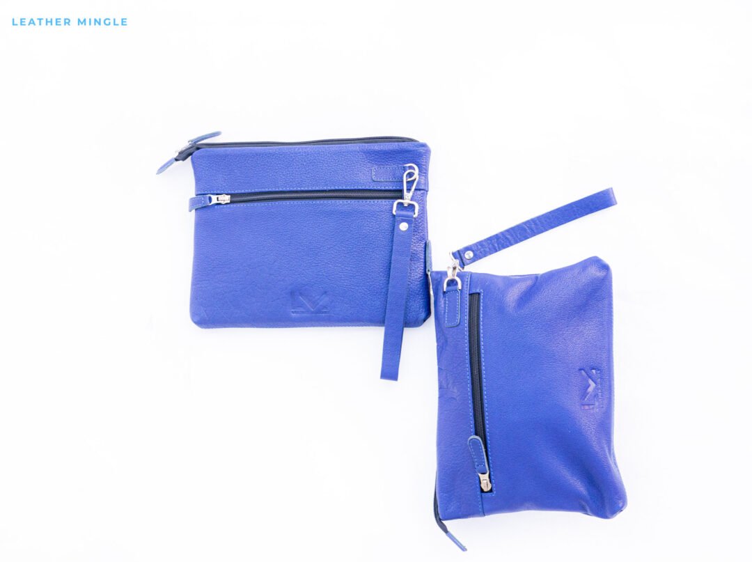 Soft Blue Leather Pouch Bag With A Minimalist Design, Perfect For Everyday Use