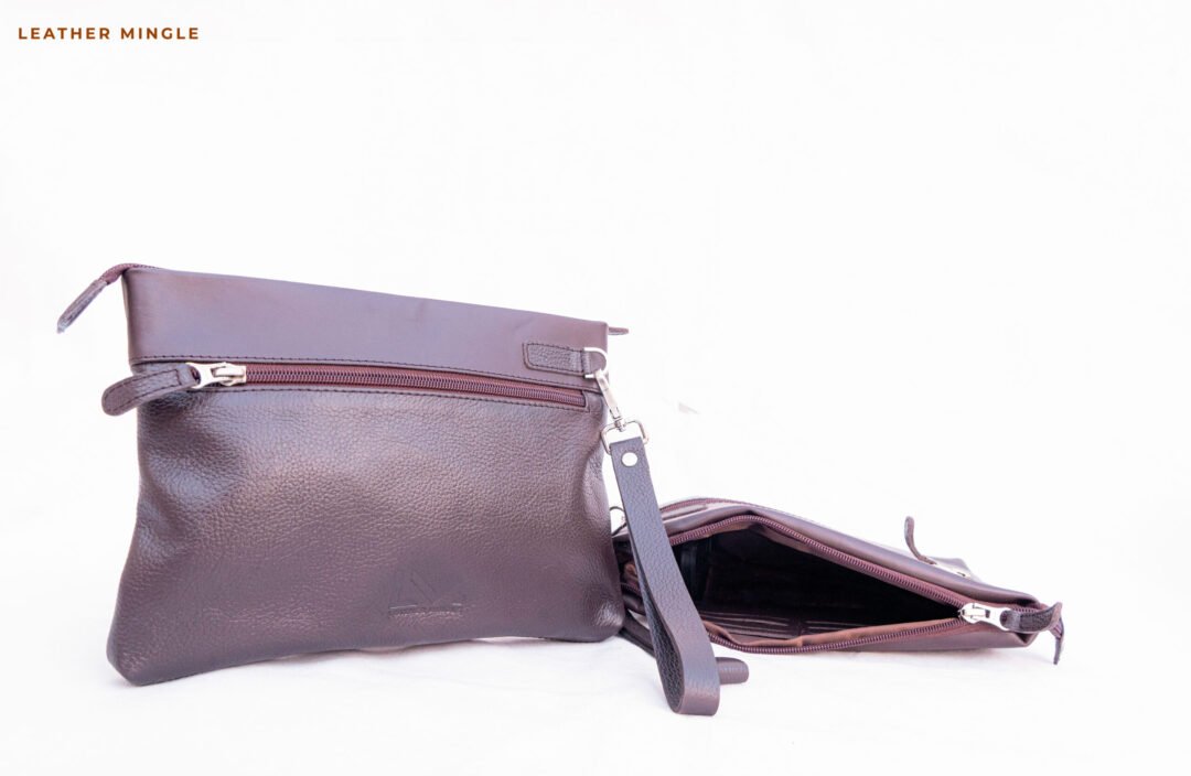 Rose Leather Pouch Bag With Intricate Floral Pattern