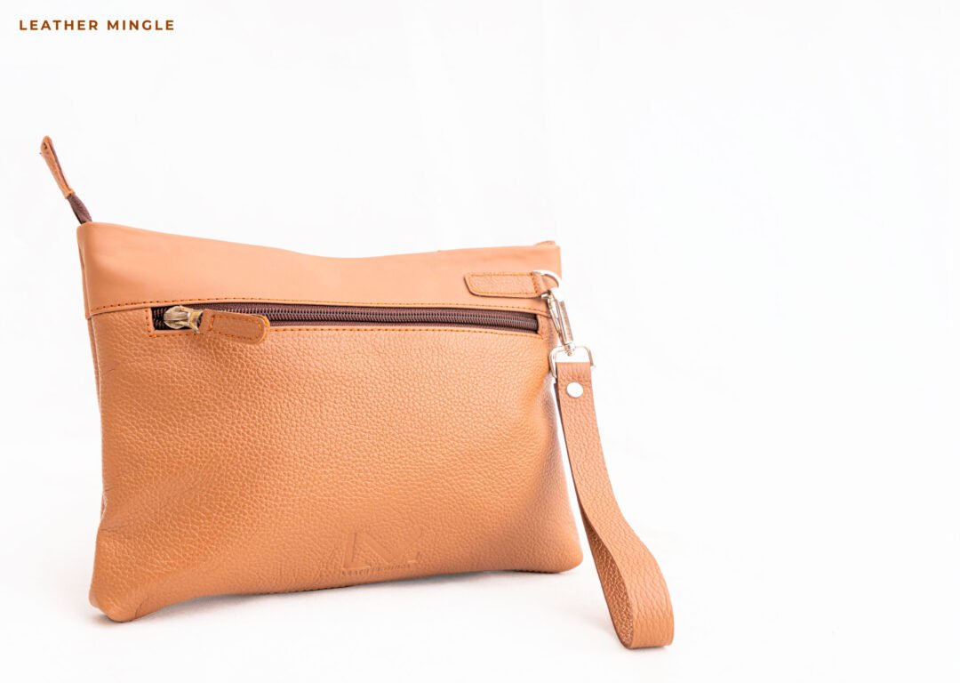 Burning sand leather pouch bag with intricate design and versatile usage