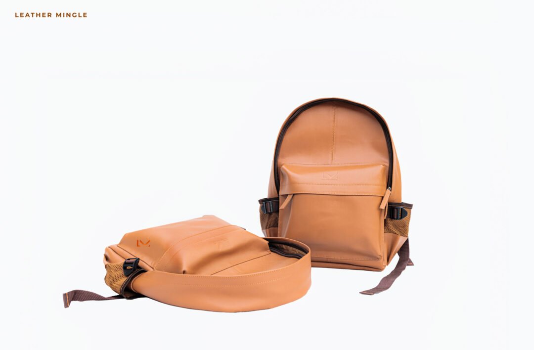 Tan Leather Laptop Backpack With Multiple Compartments For Organization