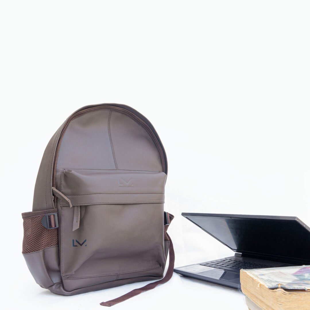 Brown Leather Laptop Backpack With Padded Compartments For Protection