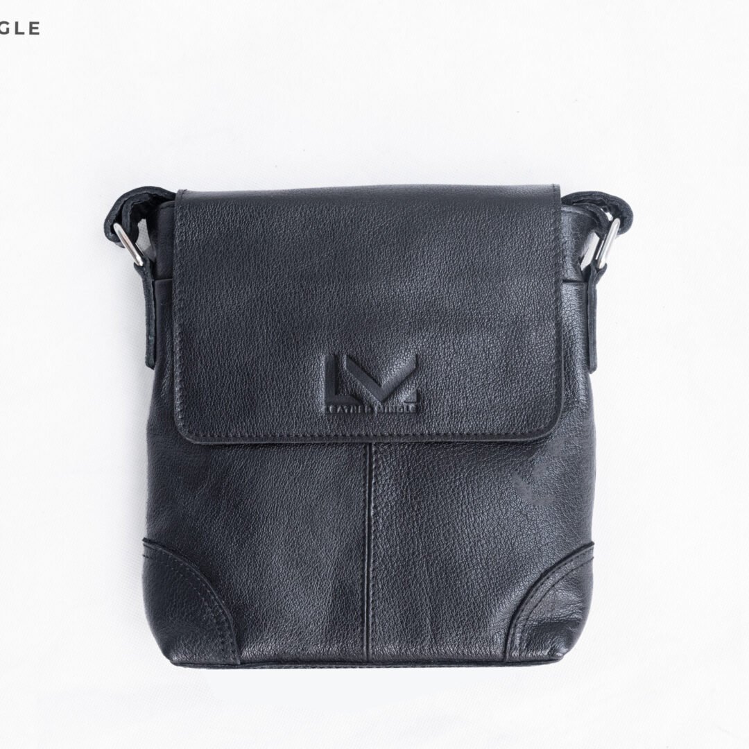 Unisex Crossbody Black Leather Bag With Adjustable Strap