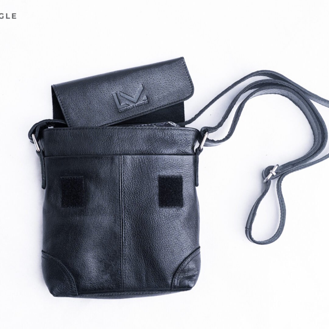 Unisex Crossbody Black Leather Bag With Adjustable Strap