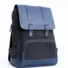 Modern Blue & Black Leather Canvas Backpack