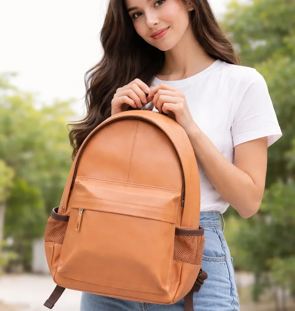 Tan Leather Laptop Backpack