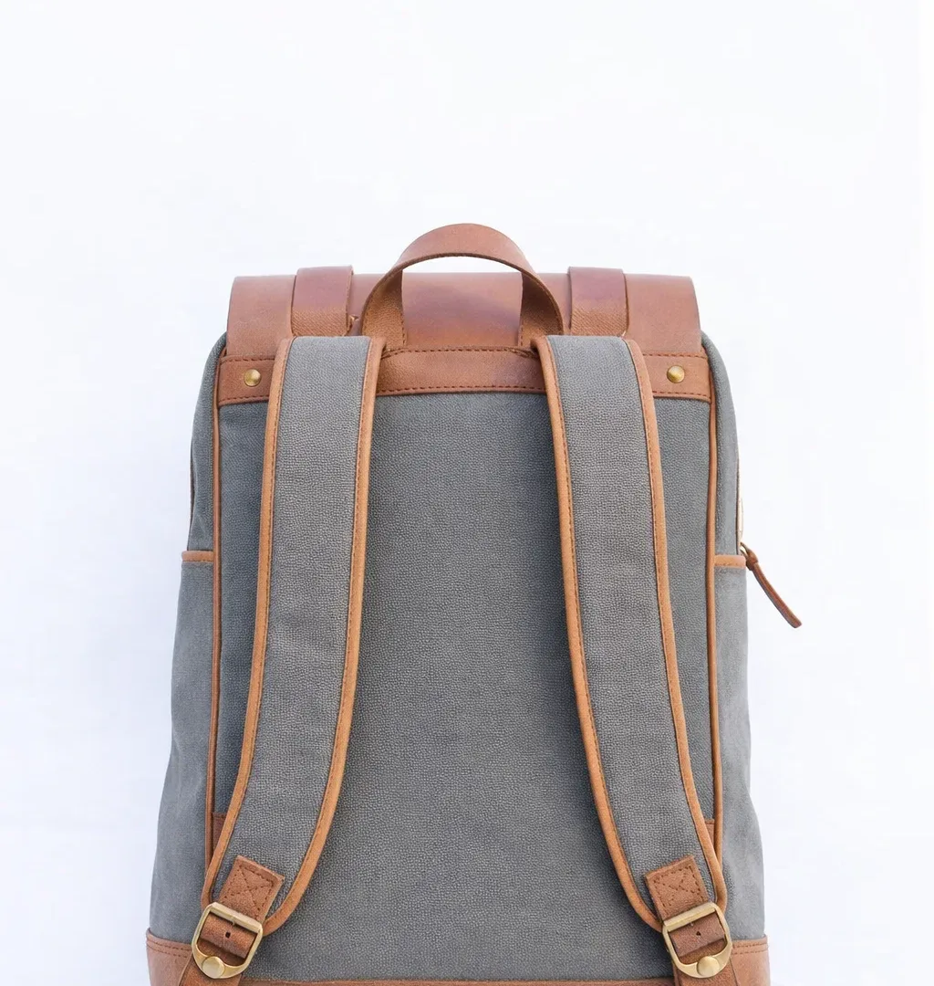 Vintage Grey and Brown Leather Flap Top Backpack