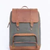 Vintage Grey and Brown Leather Flap Top Backpack