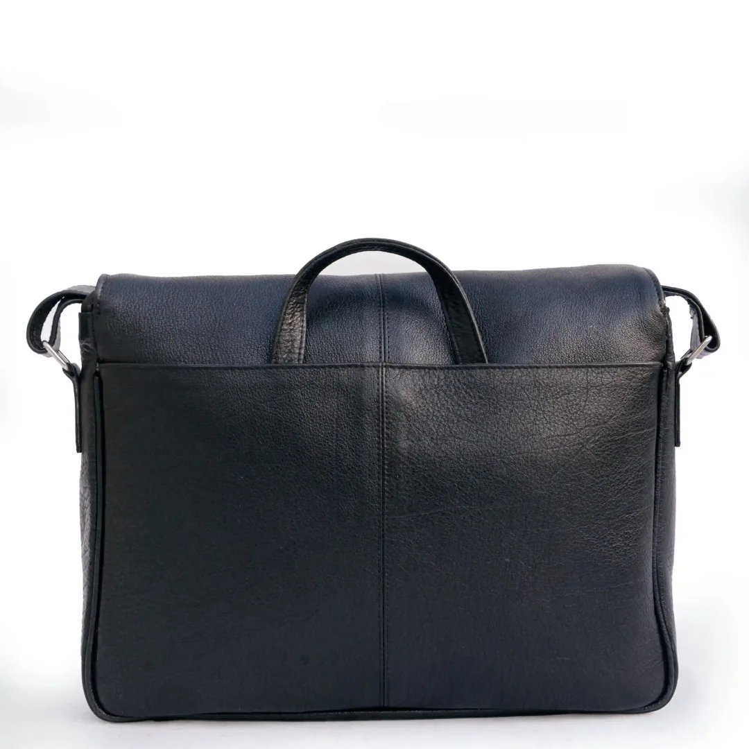 Unisex Black Leather Business Laptop Bag - Leather Mingle