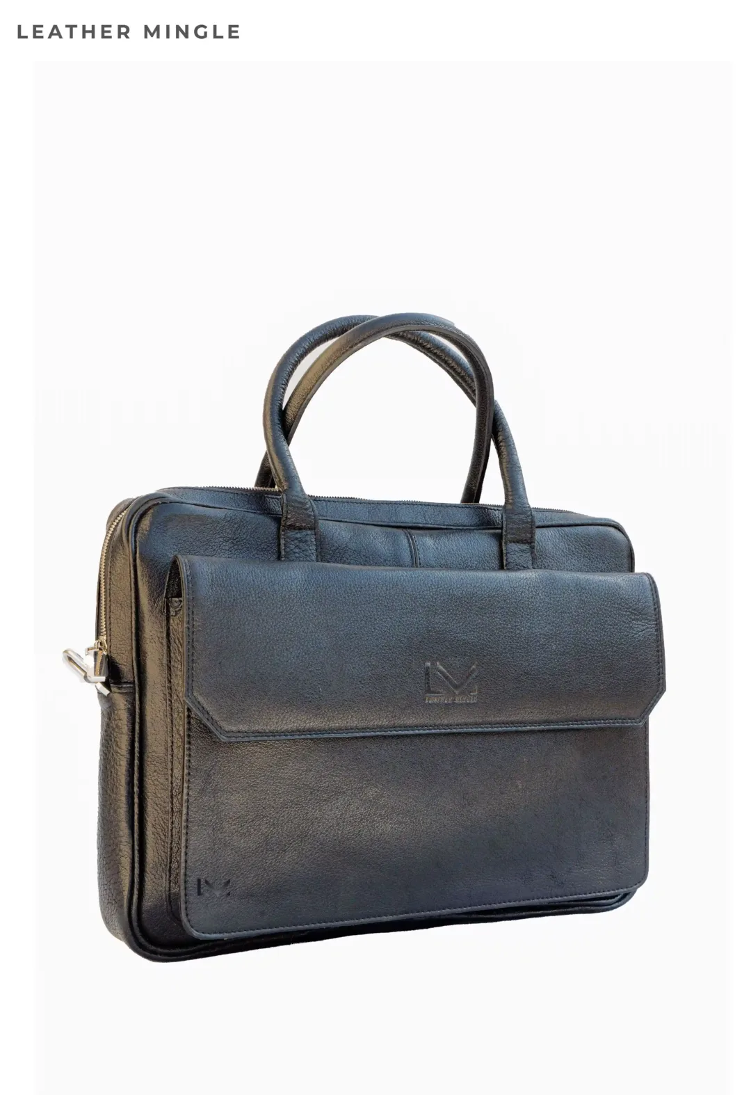 Unisex Black Leather Business Laptop Bag - Leather Mingle