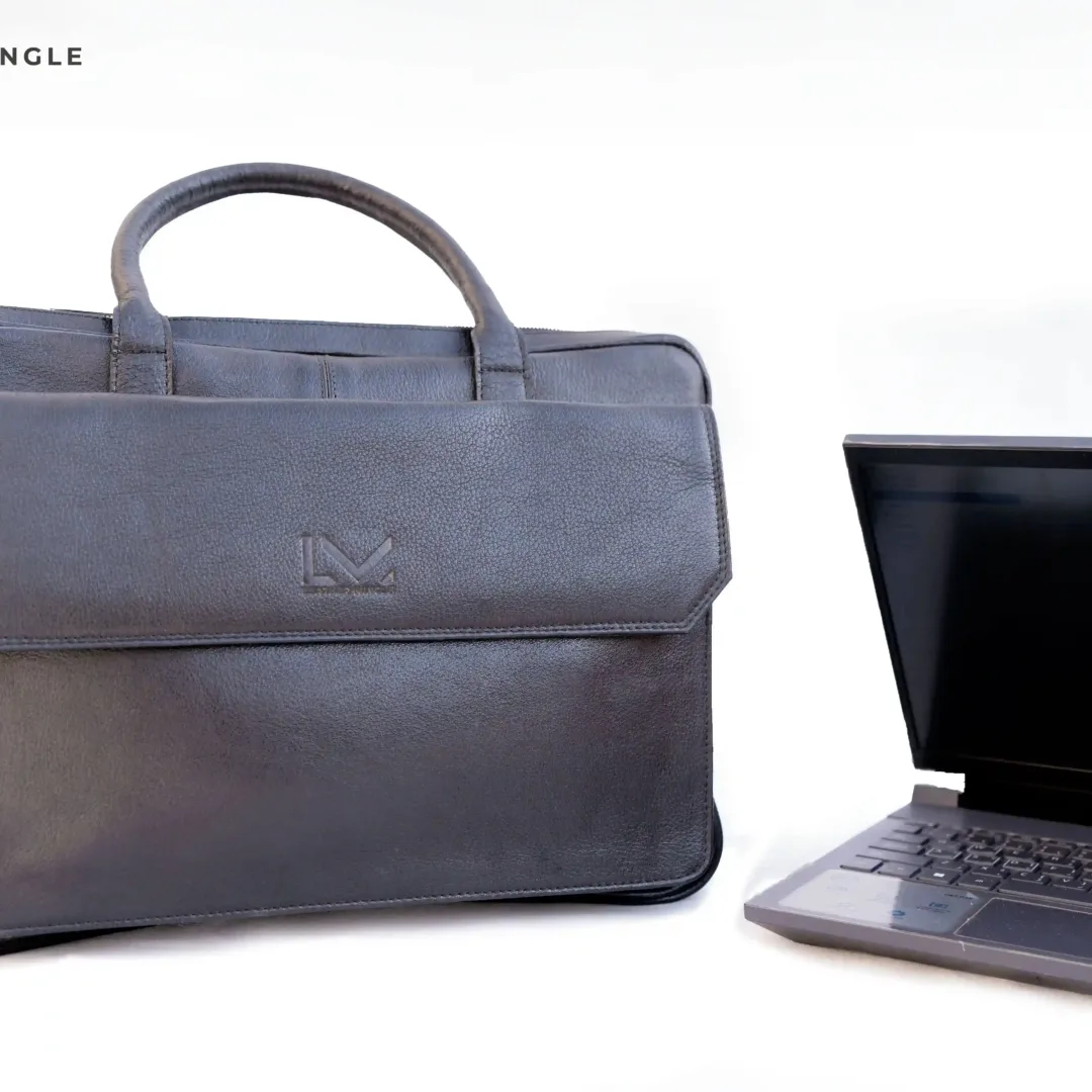 Unisex Black Leather Business Laptop Bag - Leather Mingle