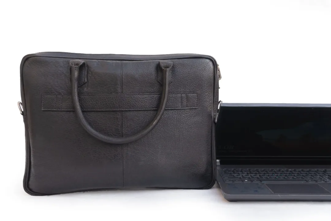 Unisex Black Leather Business Laptop Bag - Leather Mingle