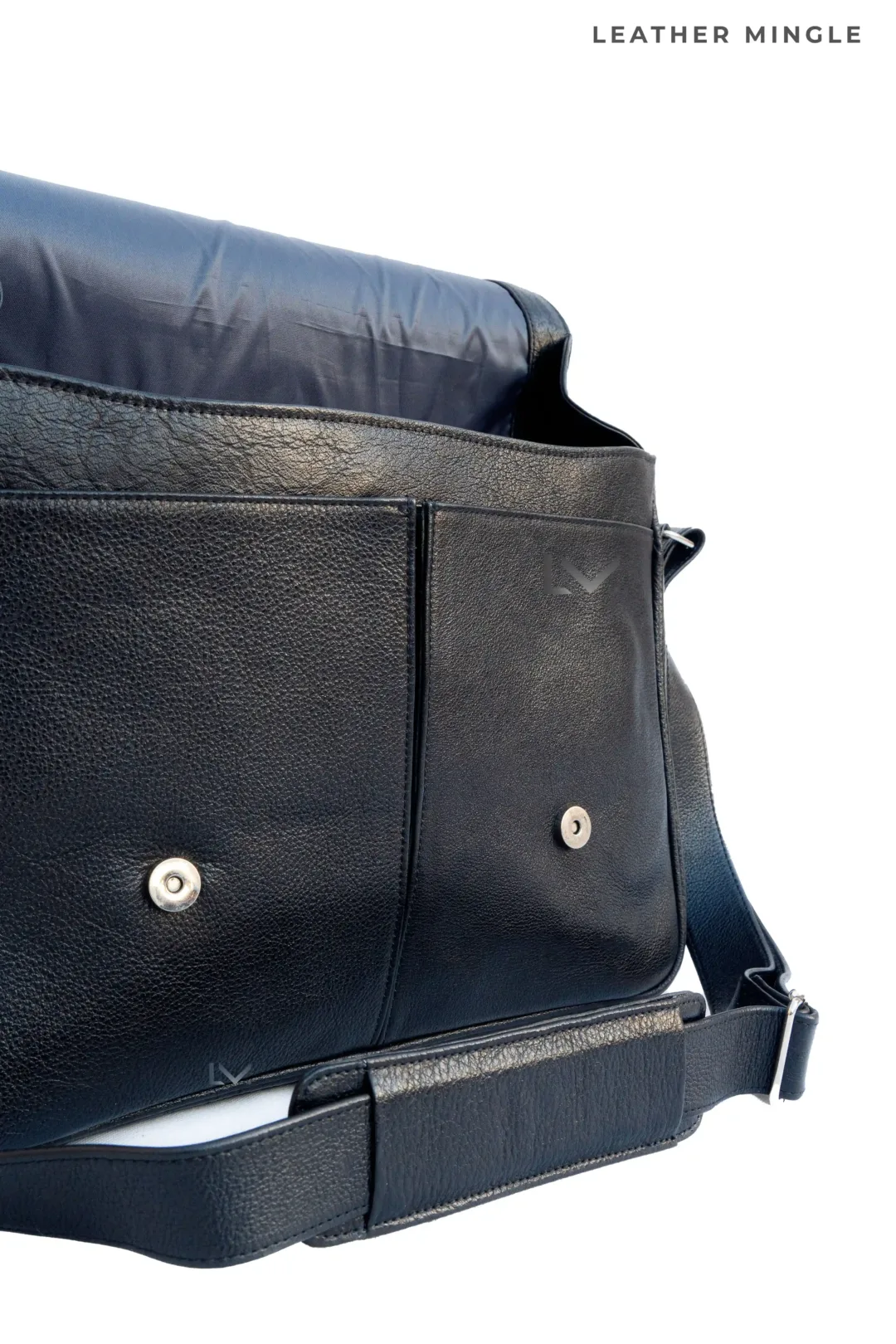 Unisex Black Leather Shoulder Laptop Bag - Leather Mingle