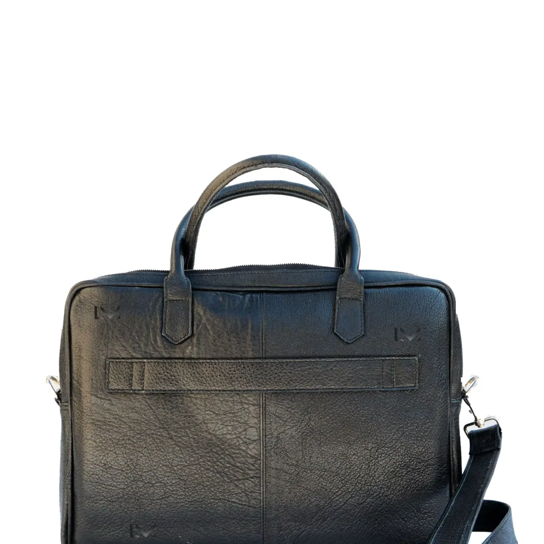 Unisex Black Leather Shoulder Laptop Bag - Leather Mingle