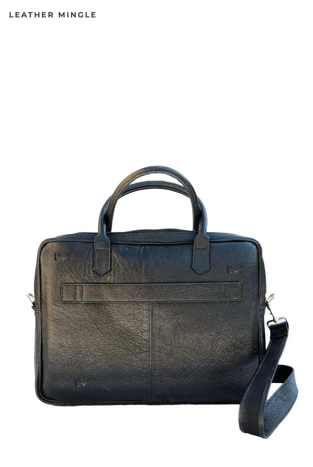 Unisex Black Leather Shoulder Laptop Bag - Leather Mingle