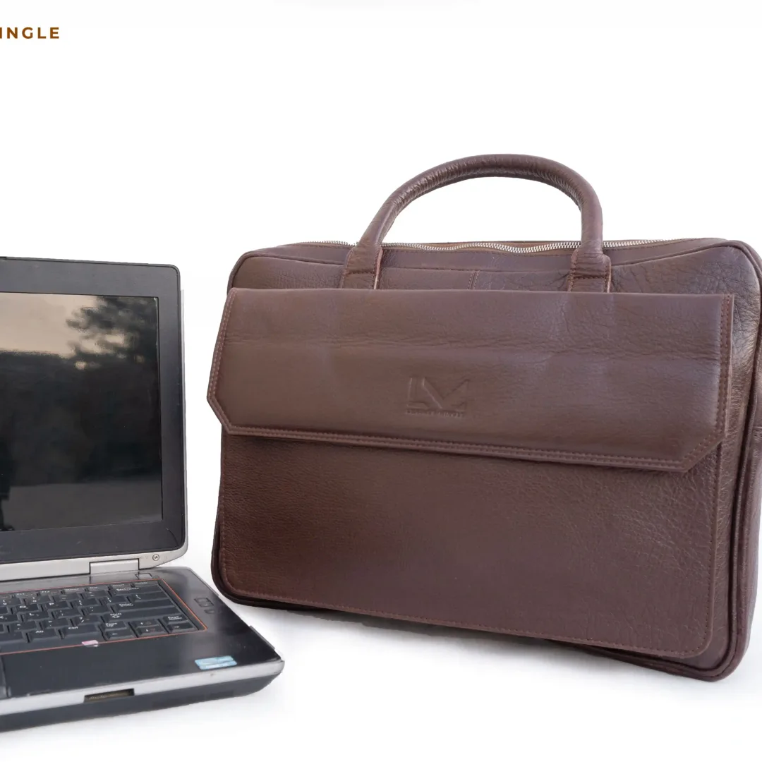 Unisex Brown Leather Business Laptop Bag - Leather Mingle