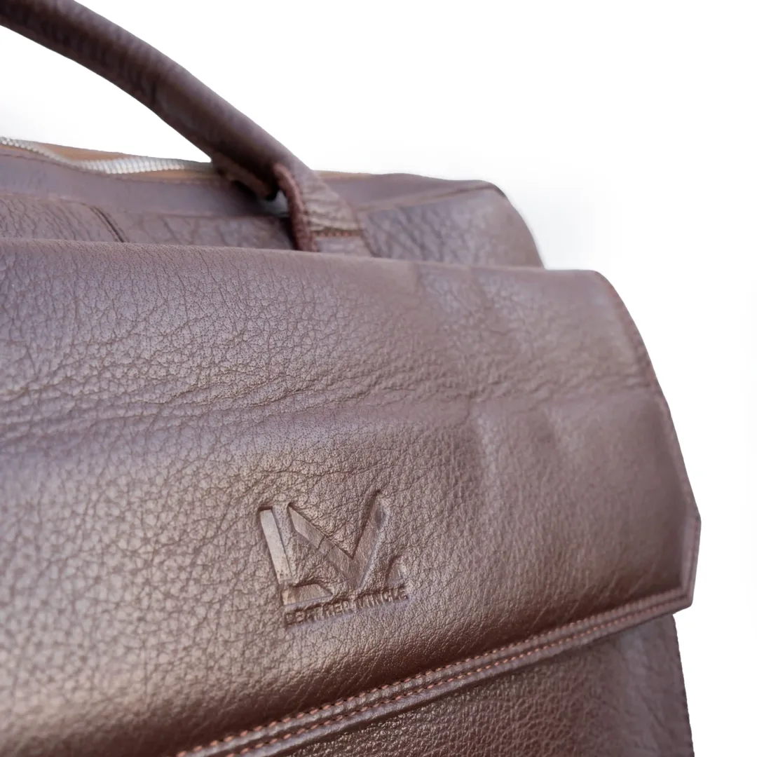 Unisex Brown Leather Business Laptop Bag - Leather Mingle