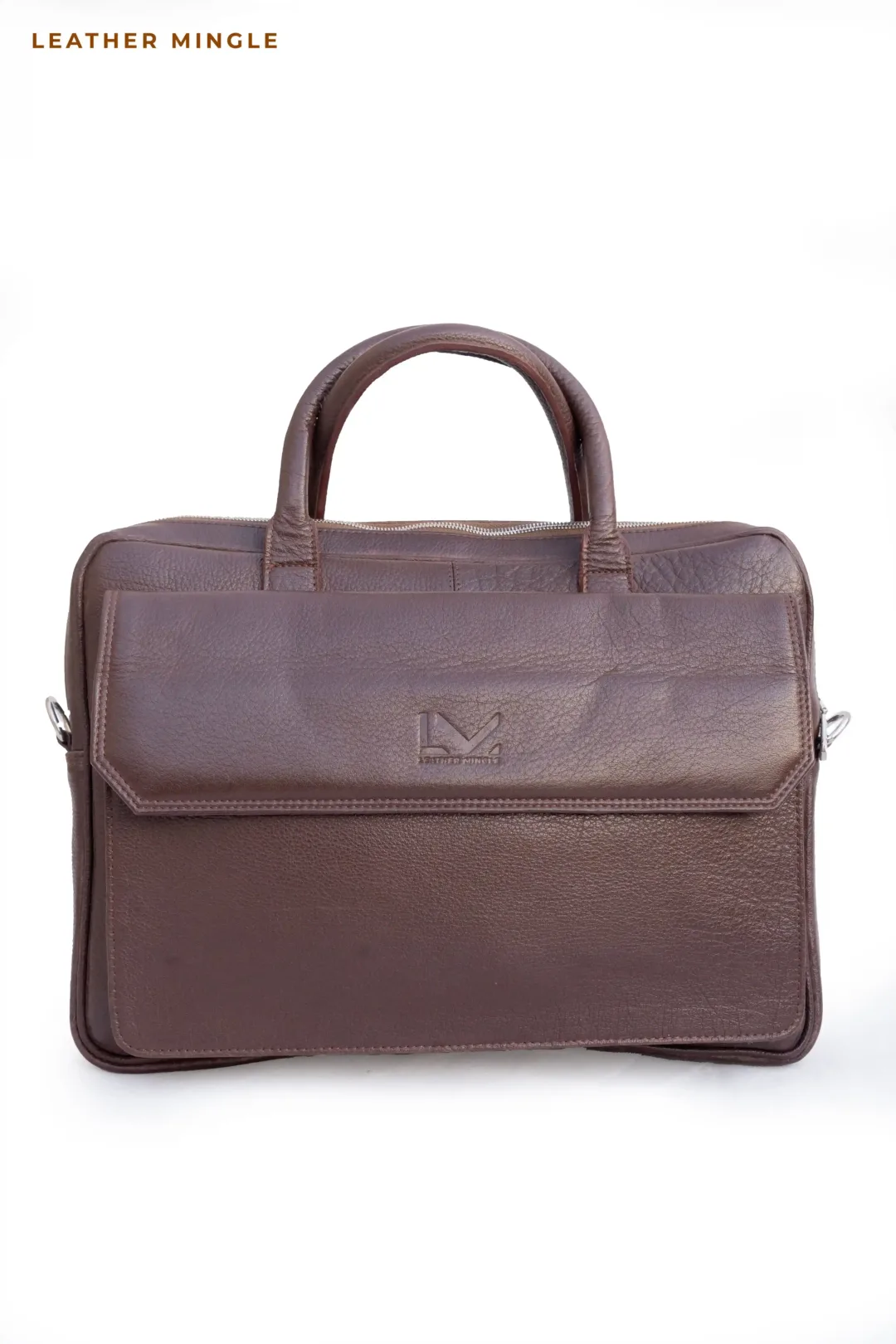 Unisex Brown Leather Business Laptop Bag - Leather Mingle