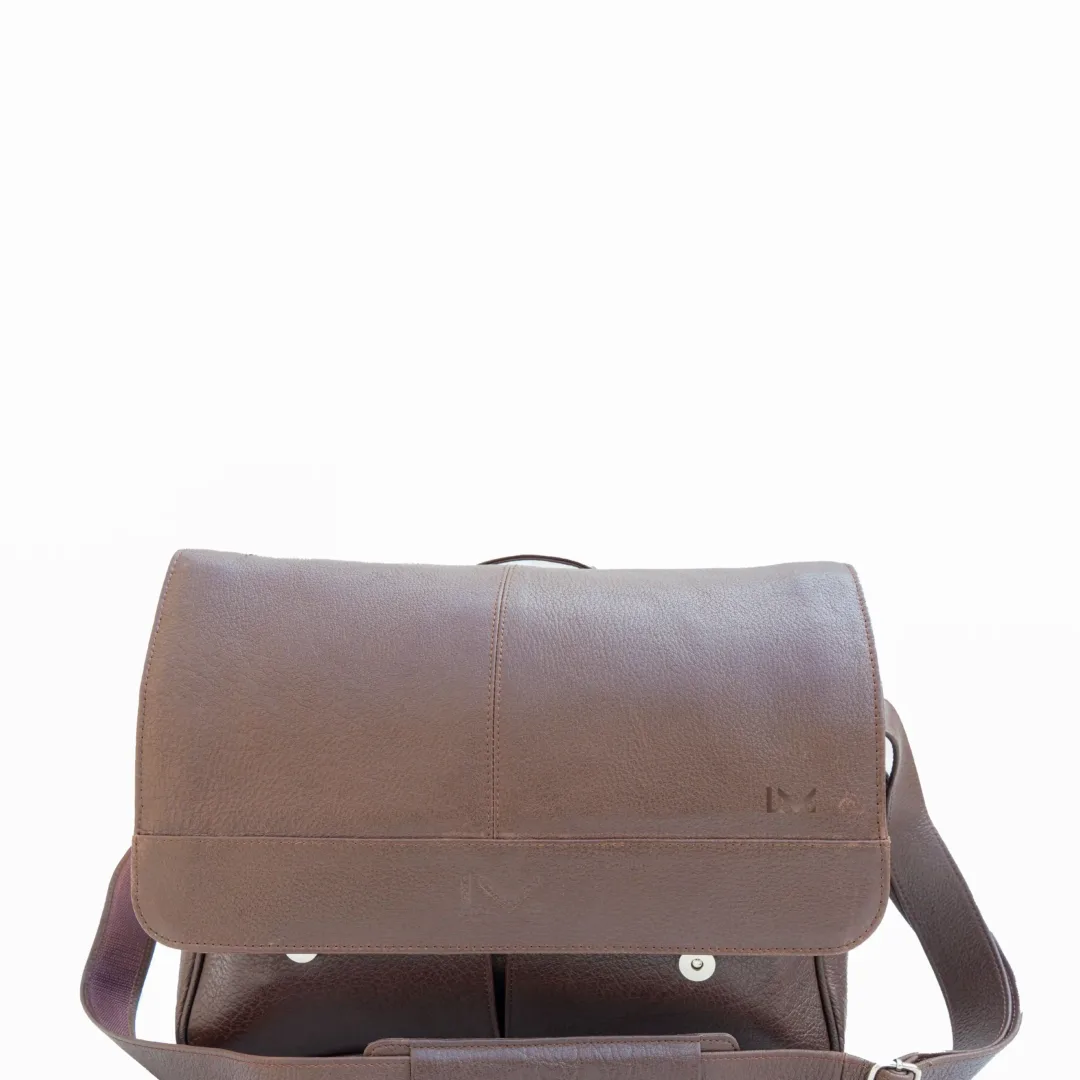 Unisex Brown Leather Shoulder Laptop Bag -Leather Mingle